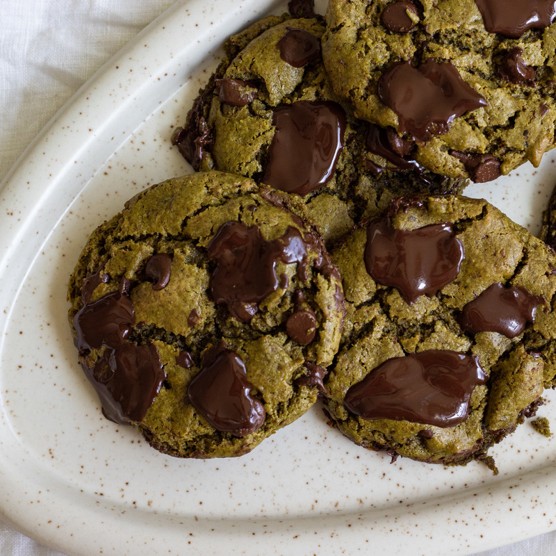 matcha mint chocolate chip cookies