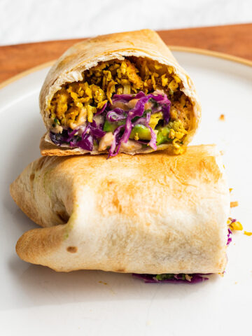 curried shredded tofu wrap with cabbage slaw