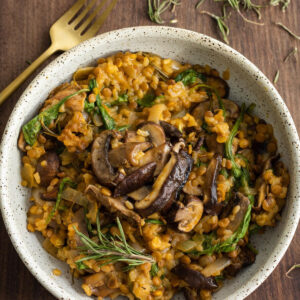 high protein mushroom lentil risotto