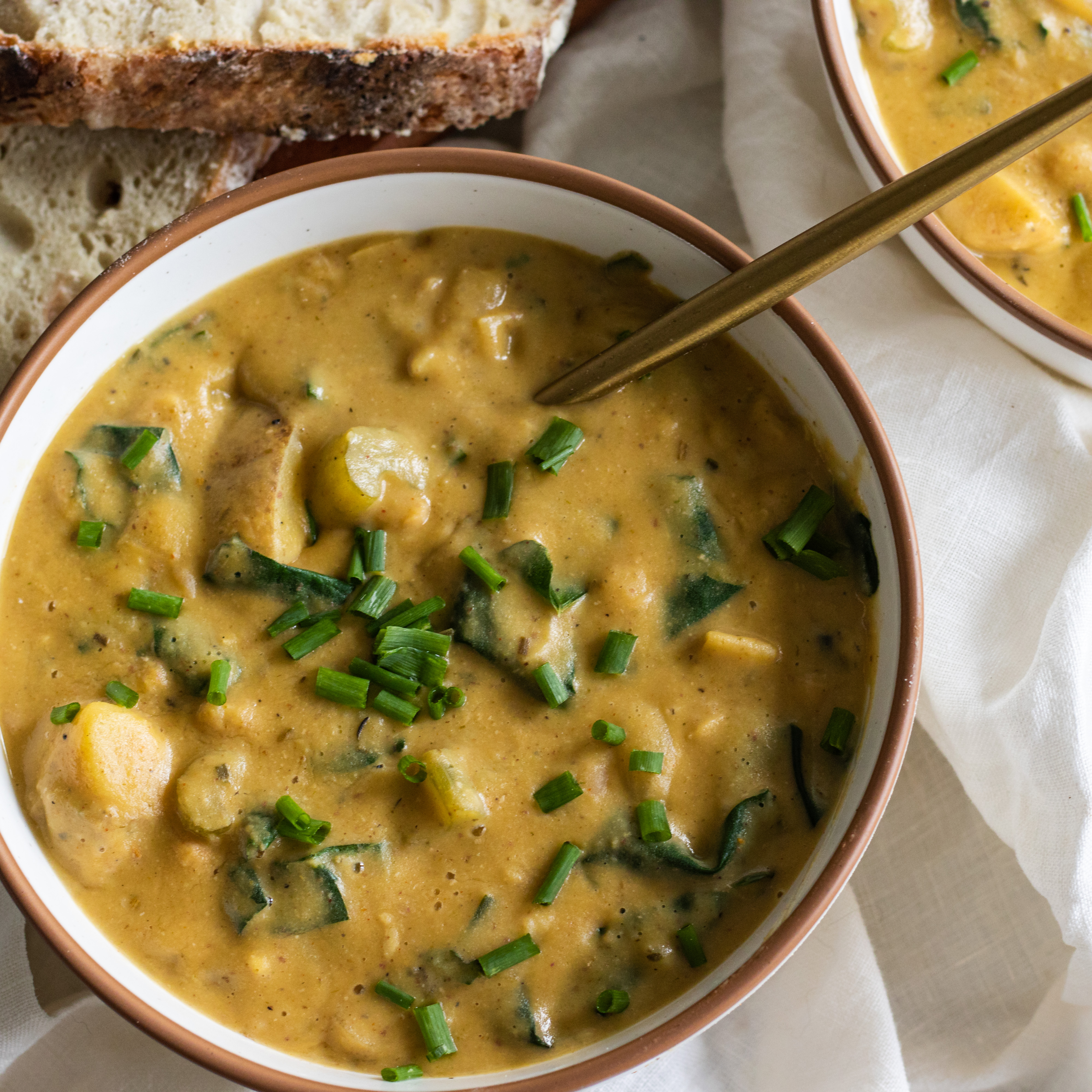 vegan potato soup with white beans and spinach