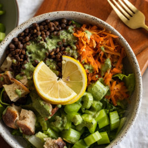 Vegan Caesar Salad with Easy Tahini Dressing