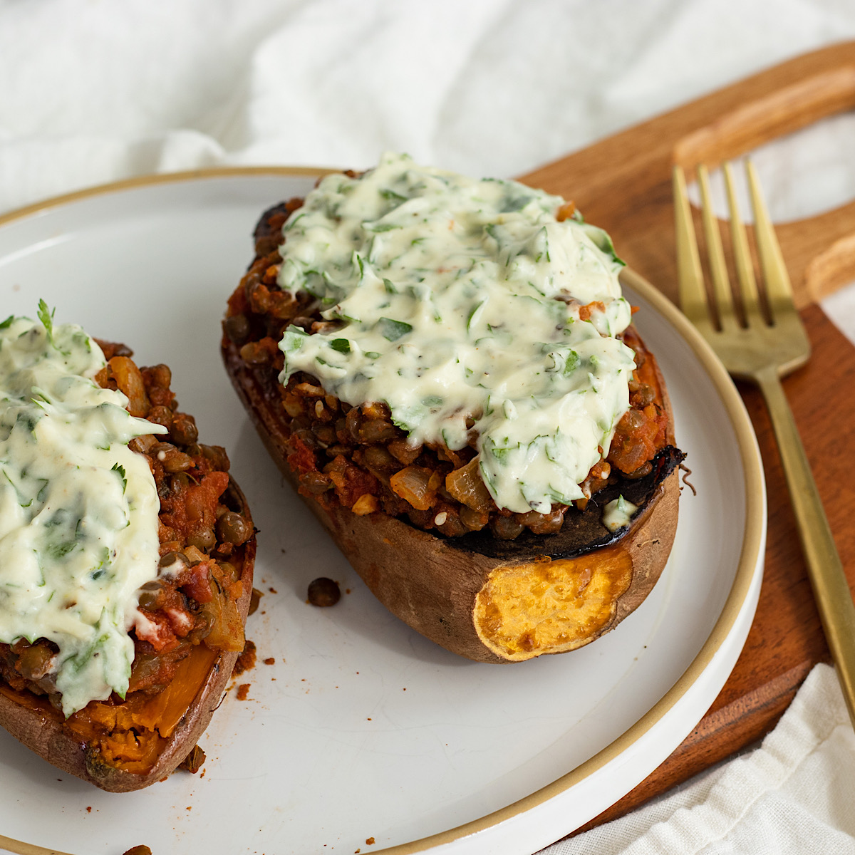 stuffed sweet potatoes on plate