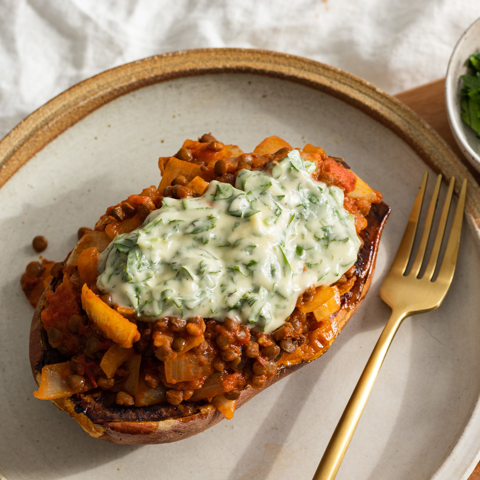 Greek lentil Stuffed Baked Sweet Potato