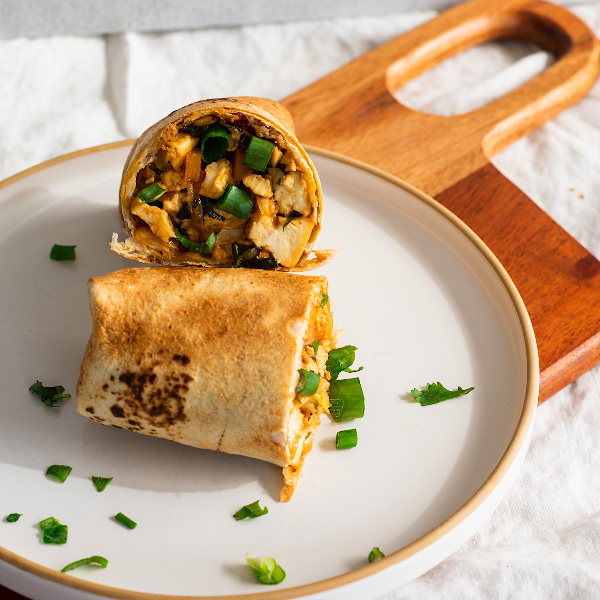 vegan high protein egg roll burrito with tofu