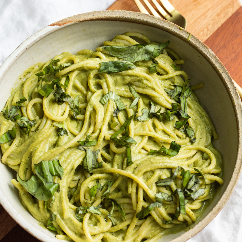 creamy vegan zucchini basil pasta