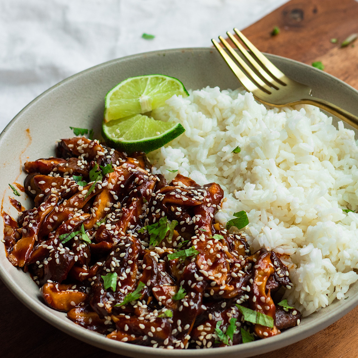 sticky sesame shiitake mushrooms