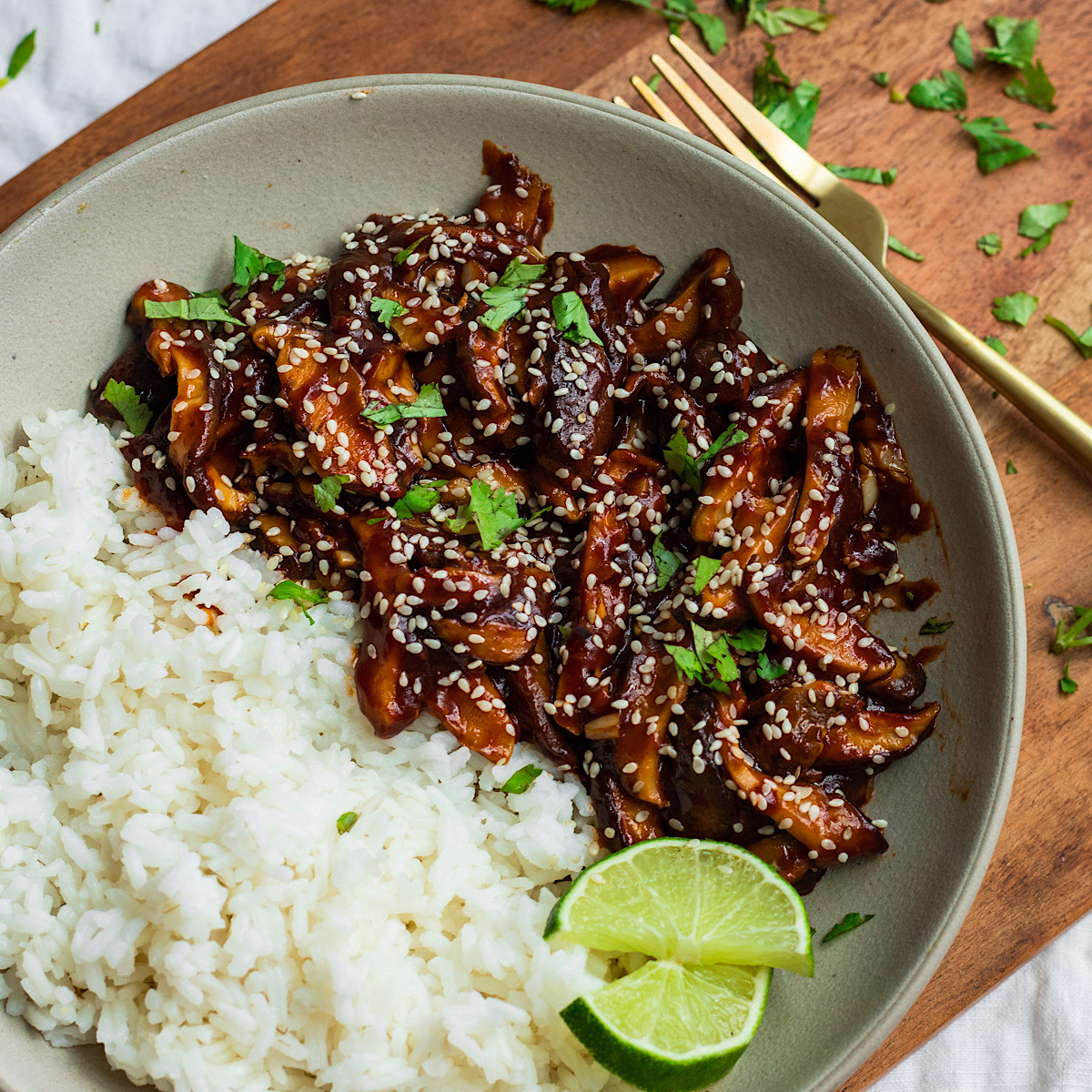 sticky sesame shiitake mushrooms