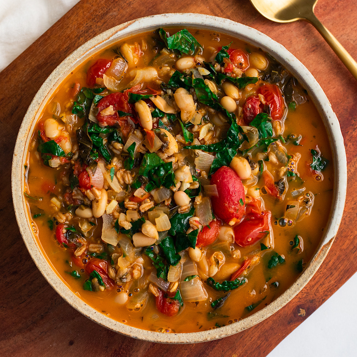 roasted tomato and white bean stew with farro