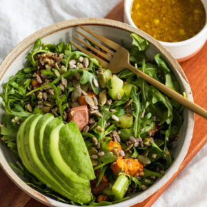 High protein vegan arugula salad