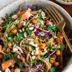 vegan soba noodle salad with miso tahini sauce