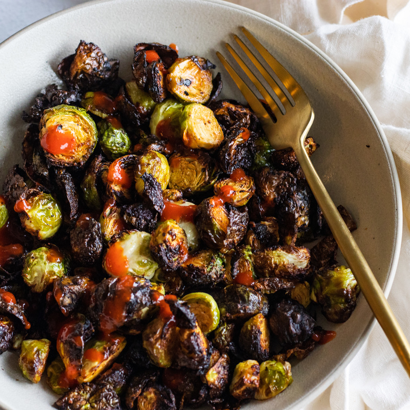 Air Fryer sriracha maple brussels sprouts