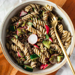 Vegan Lentil Pasta Salad with Radishes (High Protein)