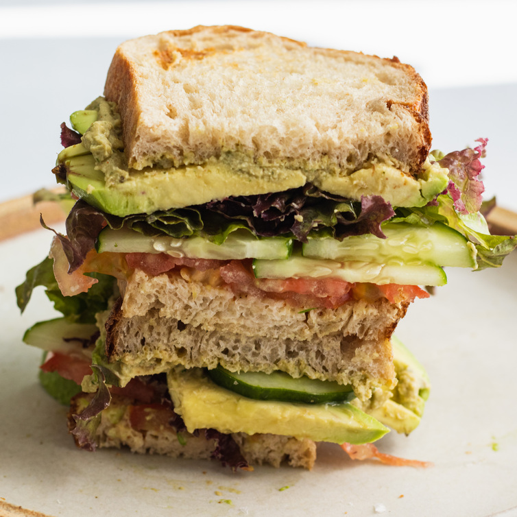 loaded veggie sandwich with hummus