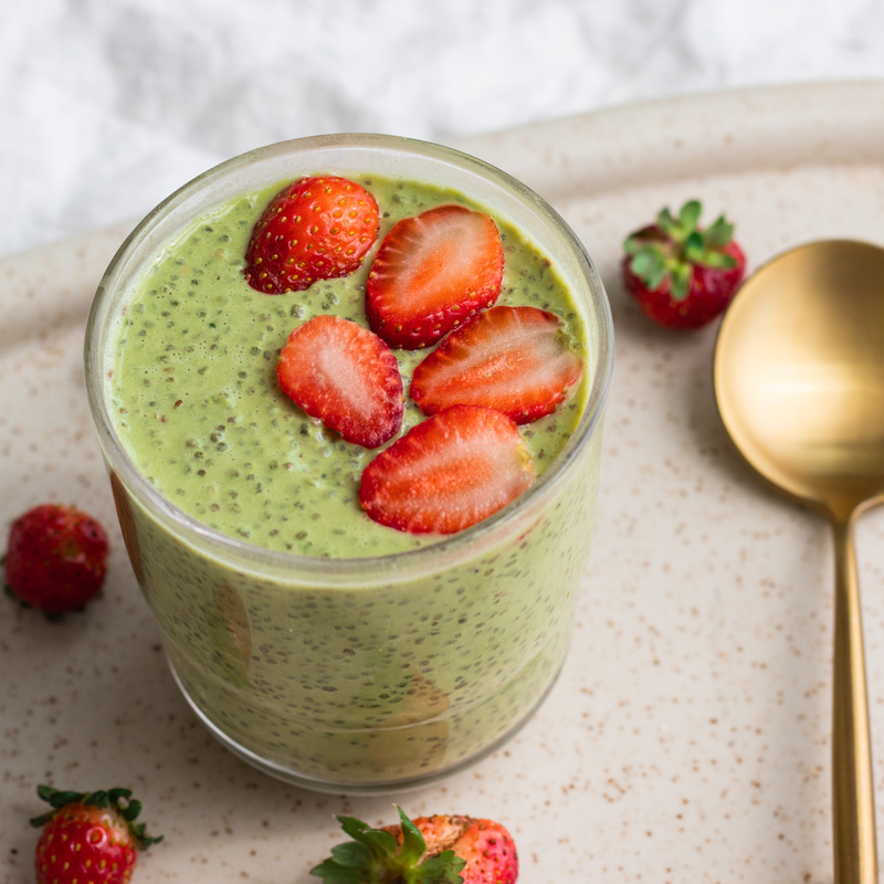 vegan matcha high protein chia pudding