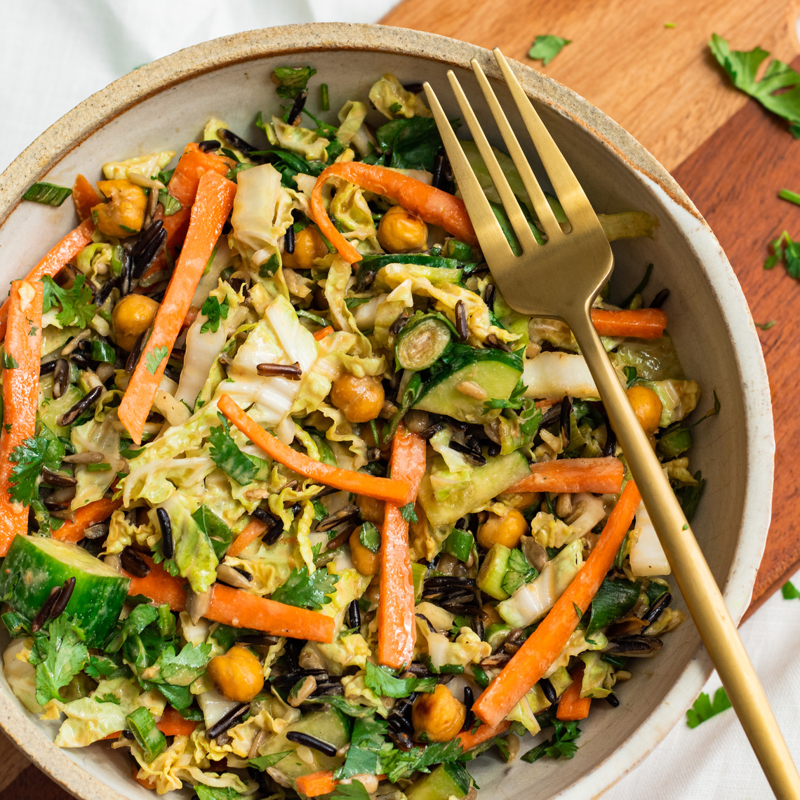 asian chickpea salad with spicy cashew dressing