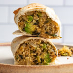 green goddess wrap with peas and quinoa