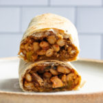 vegan pizza wrap with mushrooms and white beans