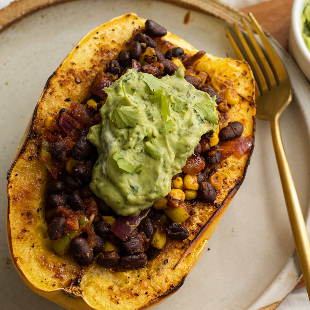 vegan black bean and corn stuffed spaghetti squash