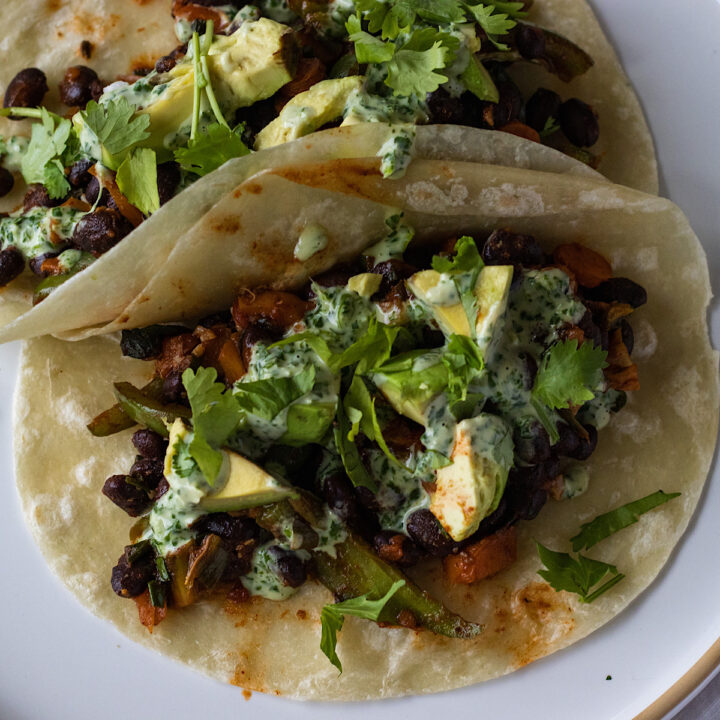 Vegan Fall Black Bean Tacos with Cilantro Lime Tahini Sauce - Avocado ...