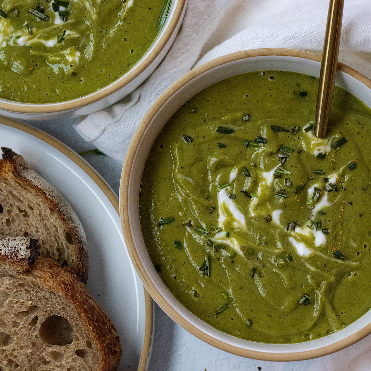 vegan japanese sweet potato soup with spinach and rosemary