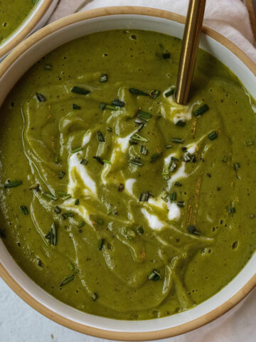 vegan japanese sweet potato soup with spinach and rosemary