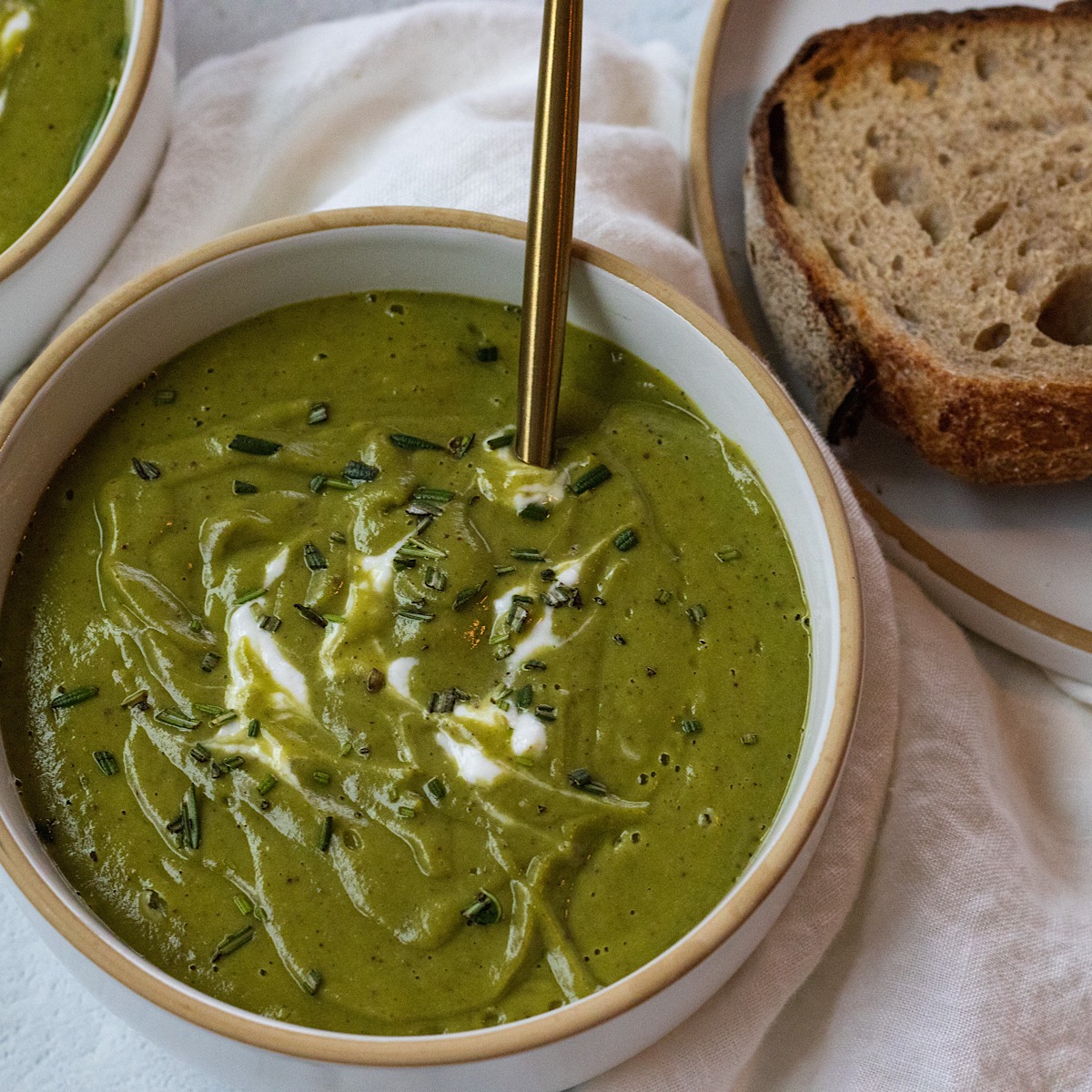 vegan japanese sweet potato soup with rosemary and spinach