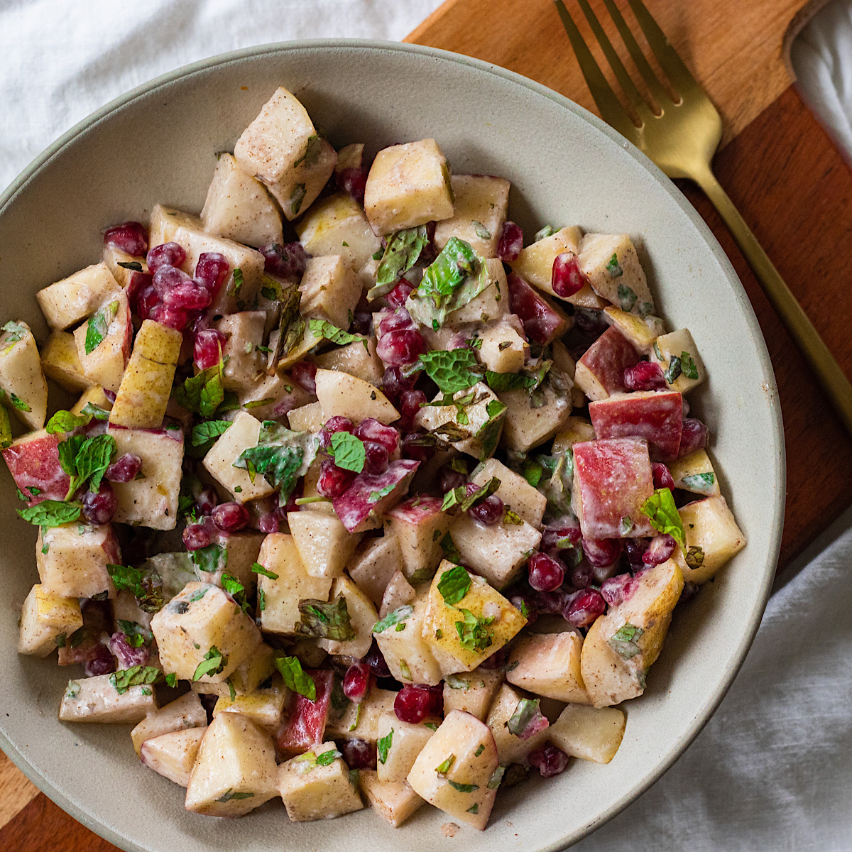 vegan fall fruit salad with lime yogurt dressing