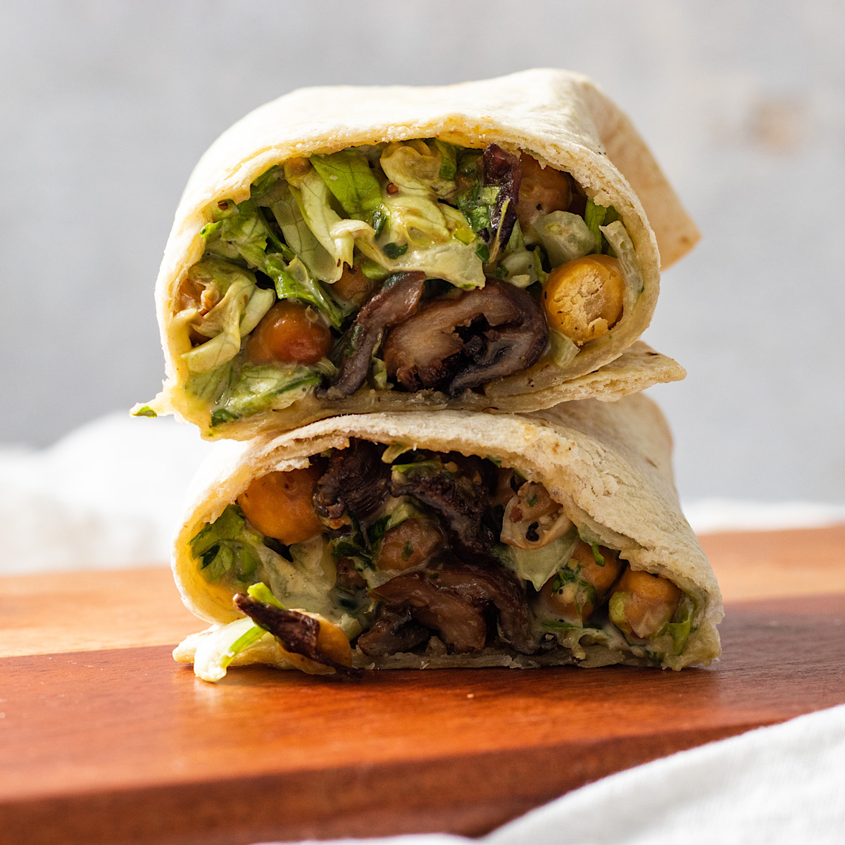 vegan chickpea oyster mushroom caesar wrap