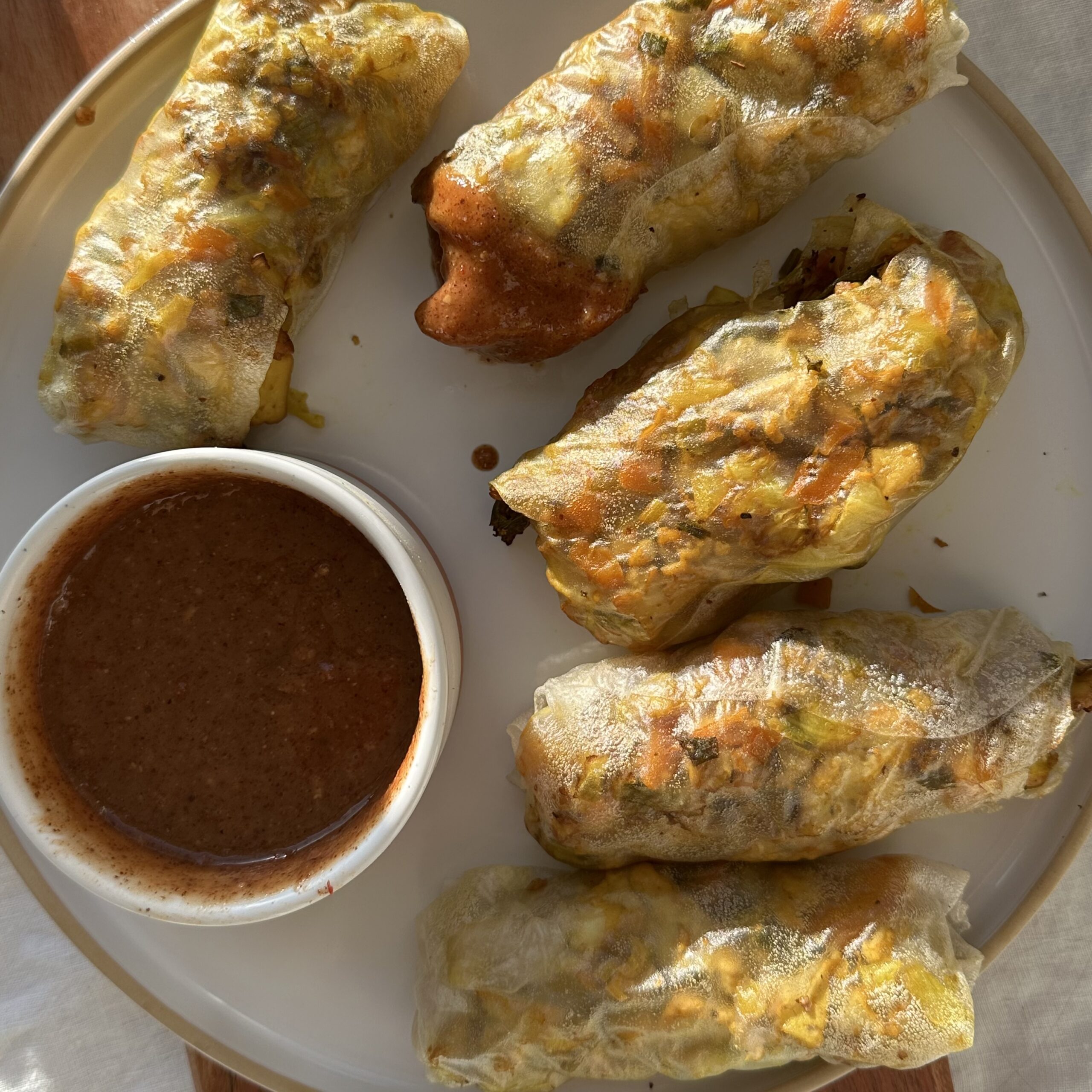 air fried tofu veggie spring rolls