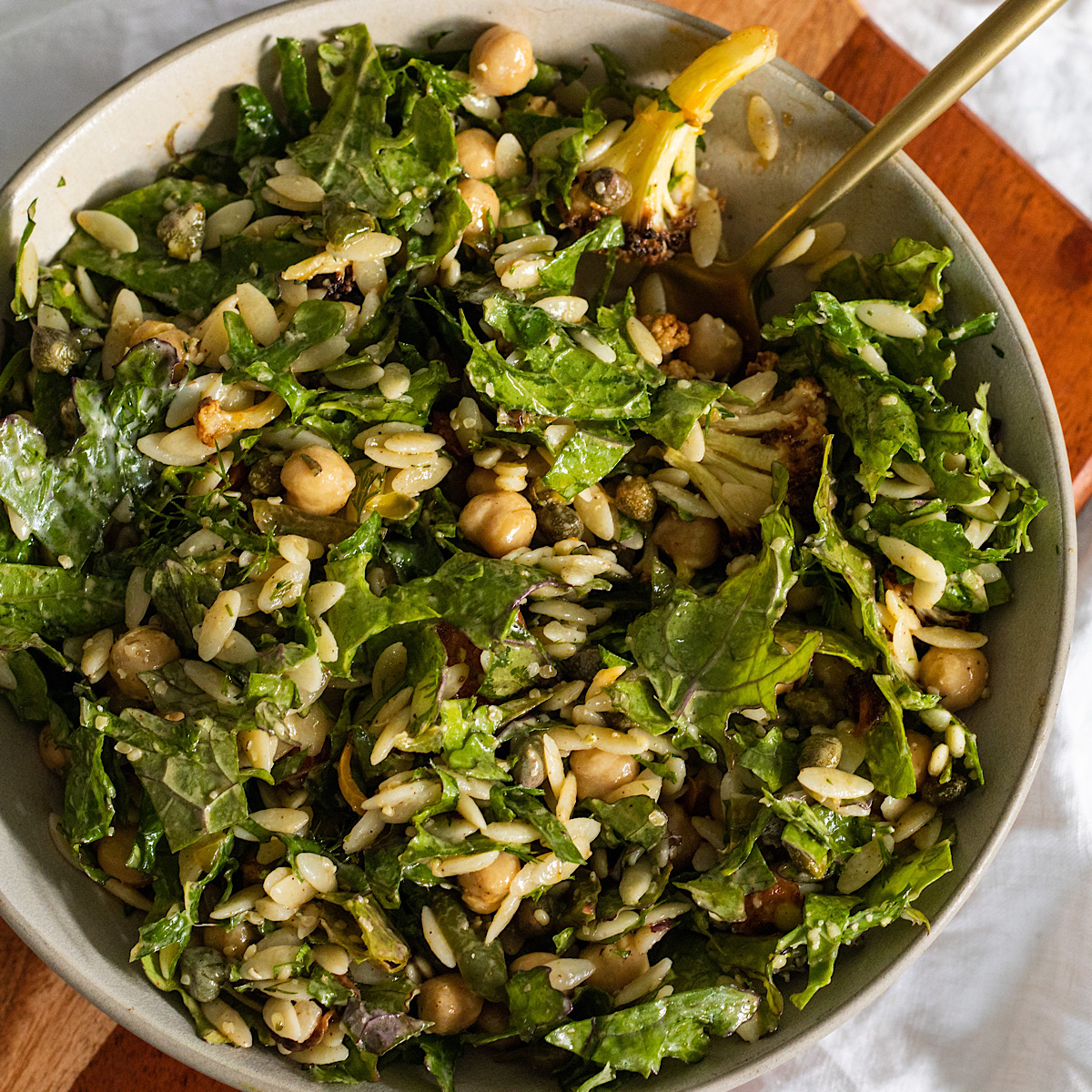 Vegan Winter Orzo Salad with Chickpeas and Kale