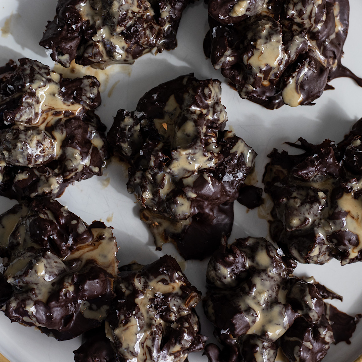 salted tahini date clusters with dark chocolate