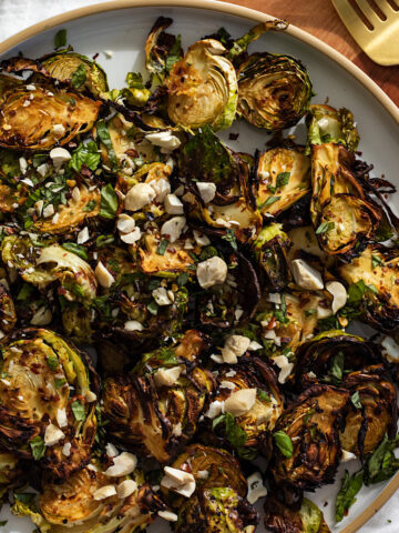 crispy air fried balsamic soy brussels sprouts