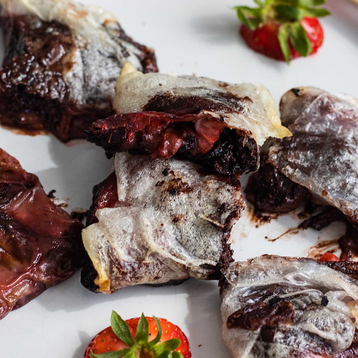 air fried chocolate strawberry dumpling