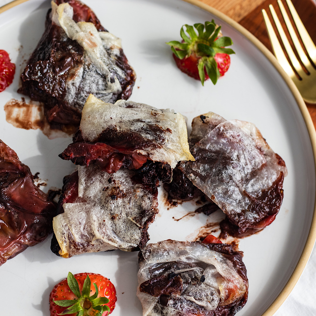 Air Fried Chocolate Strawberry Rice Paper Dumplings - Avocado Skillet