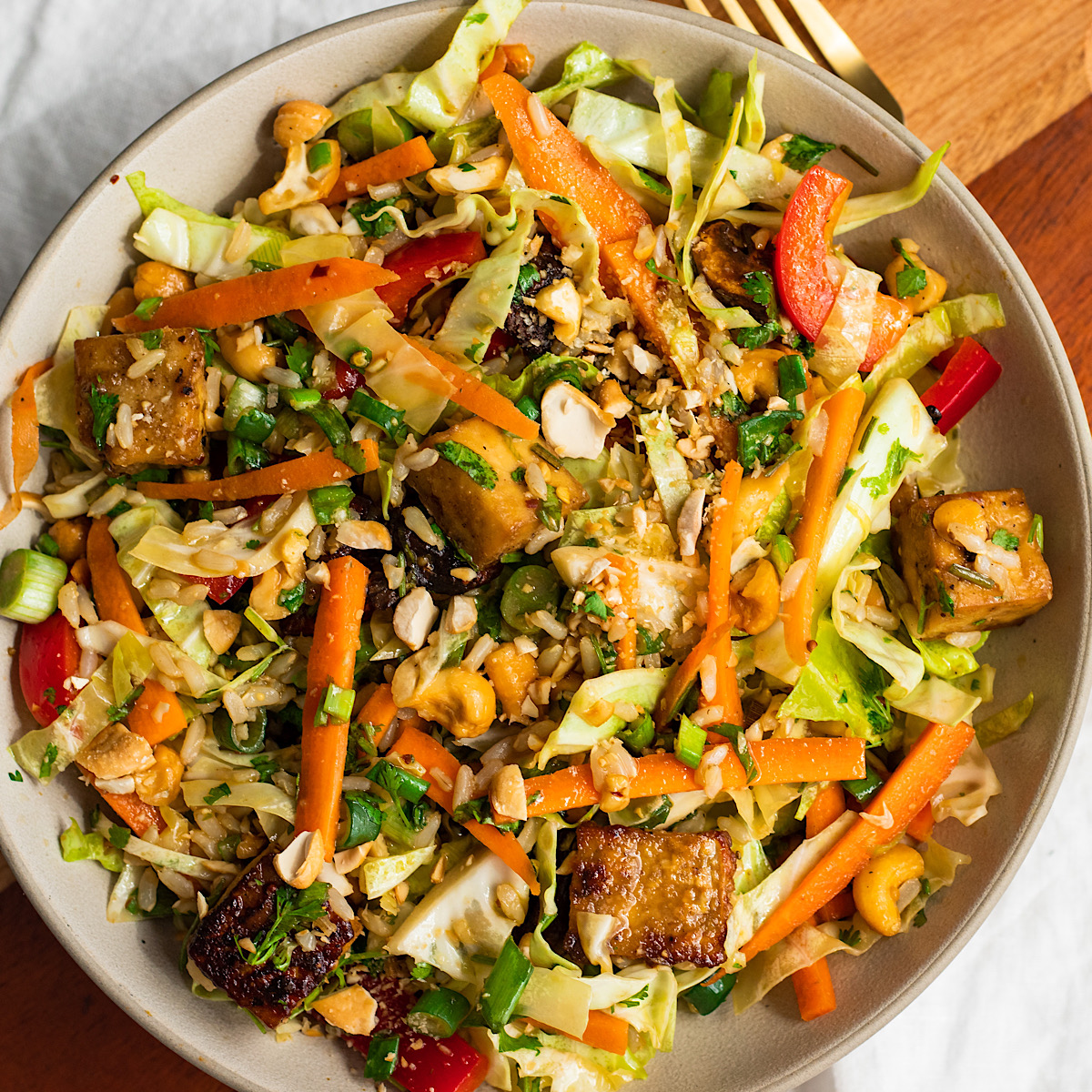 vegan egg roll salad with tofu