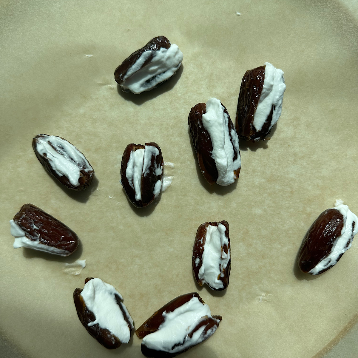 dates stuffed with yogurt on plate