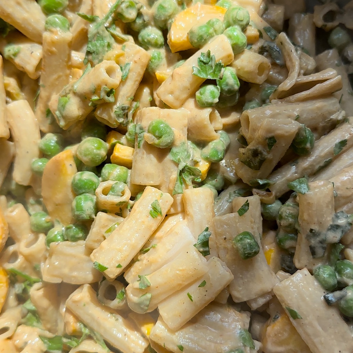 pasta in pan with veggies