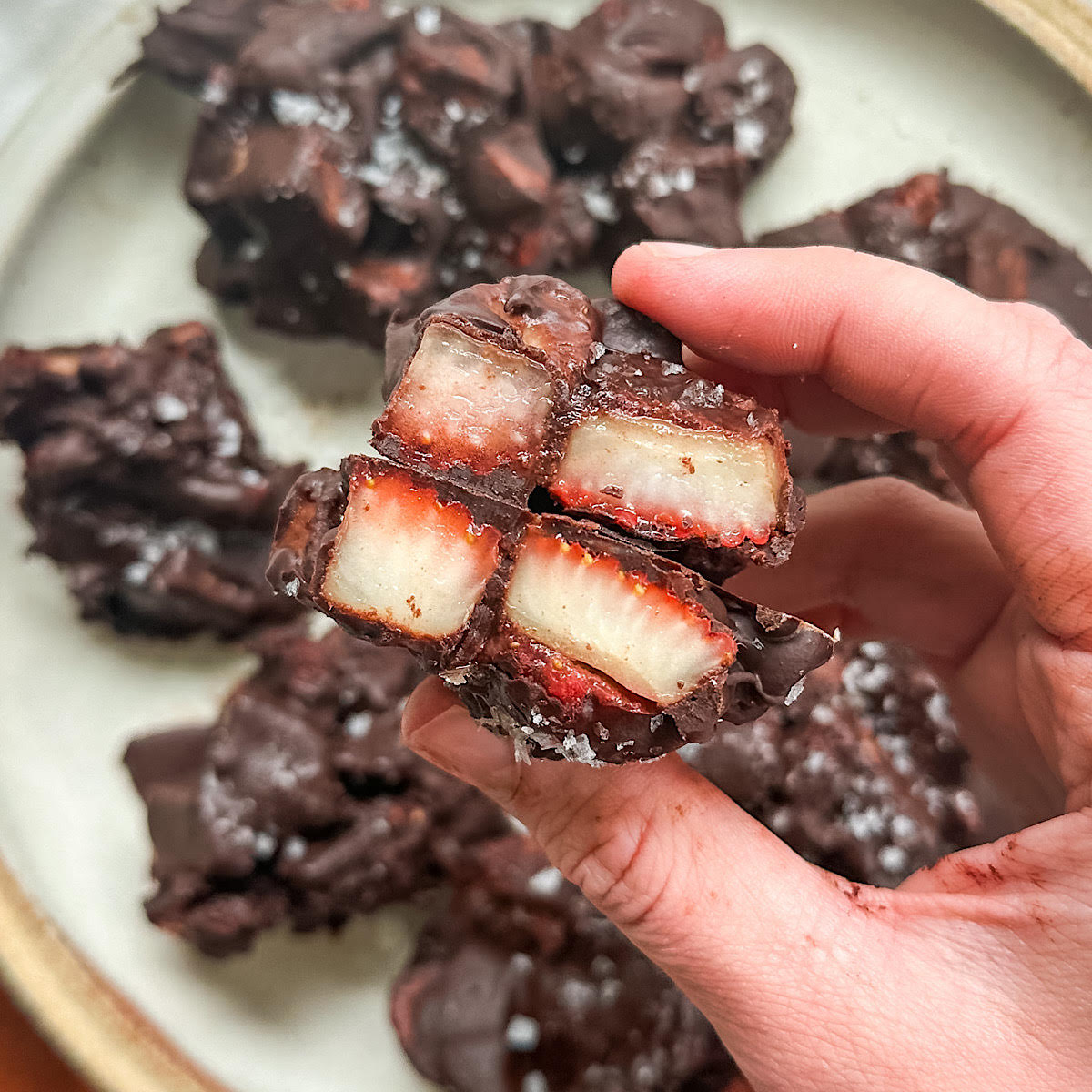 salted dark chocolate strawberry clusters