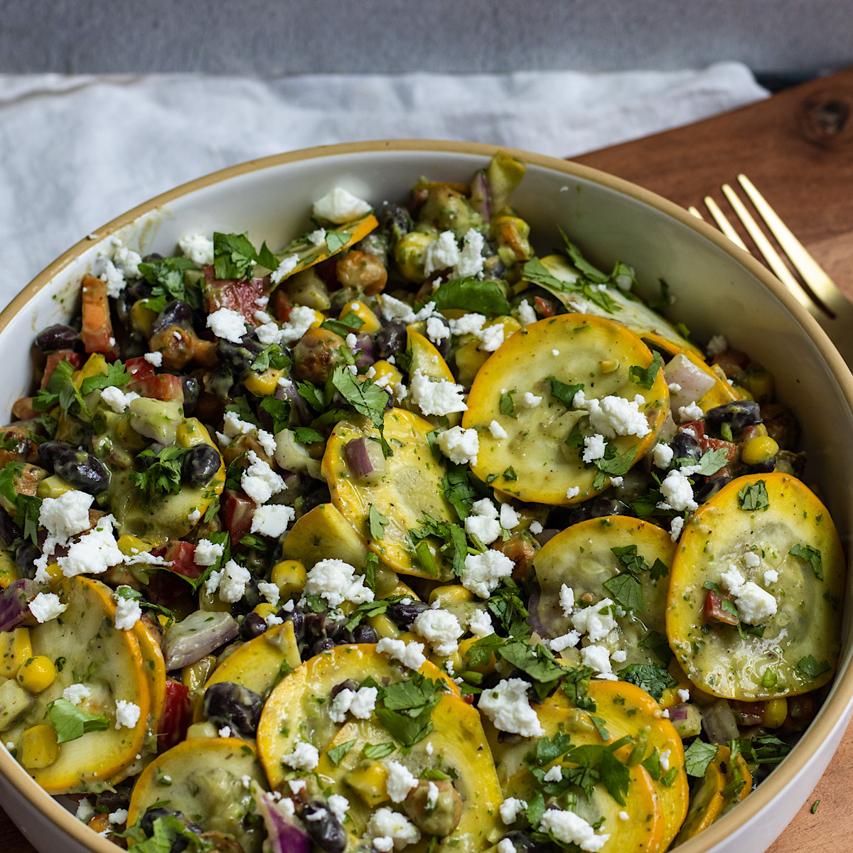 shaved zucchini taco salad with crispy chickpeas