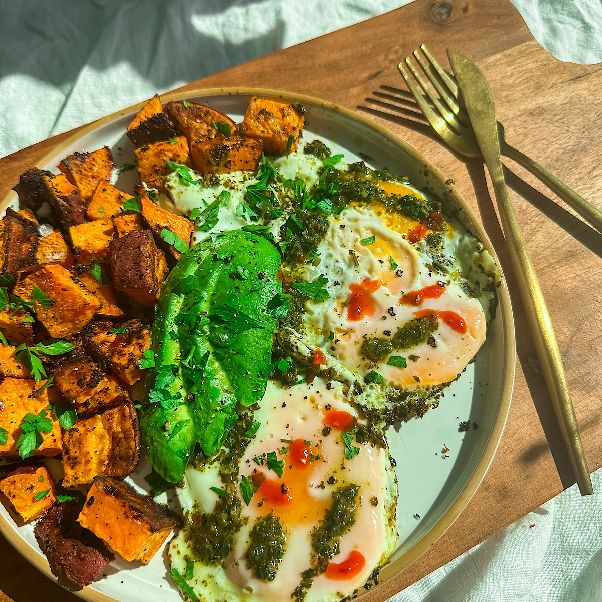 fried chimichurri eggs