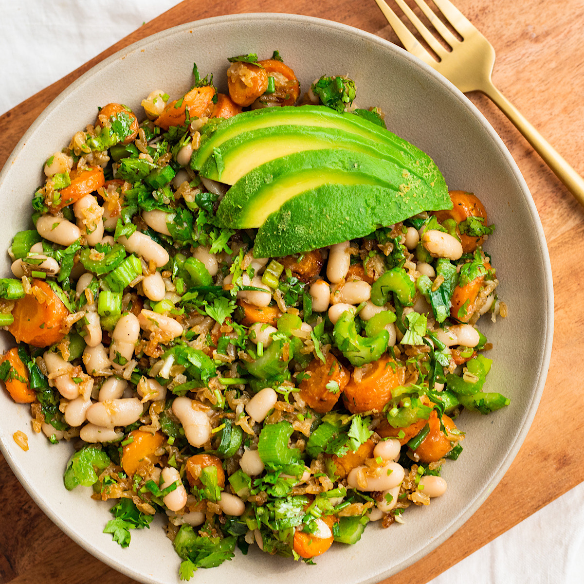 crispy rice white bean spring salad