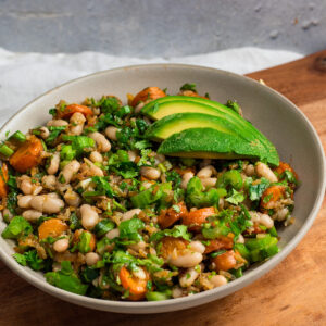 crispy rice and white bean spring salad