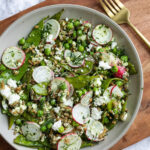 crispy farro salad with peas and feta