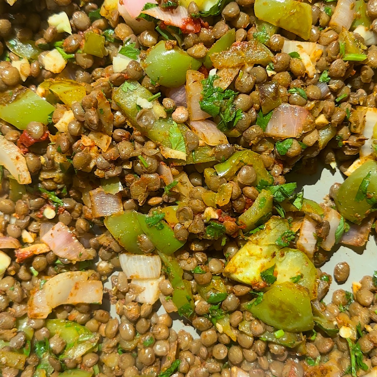 lentil filling in skillet