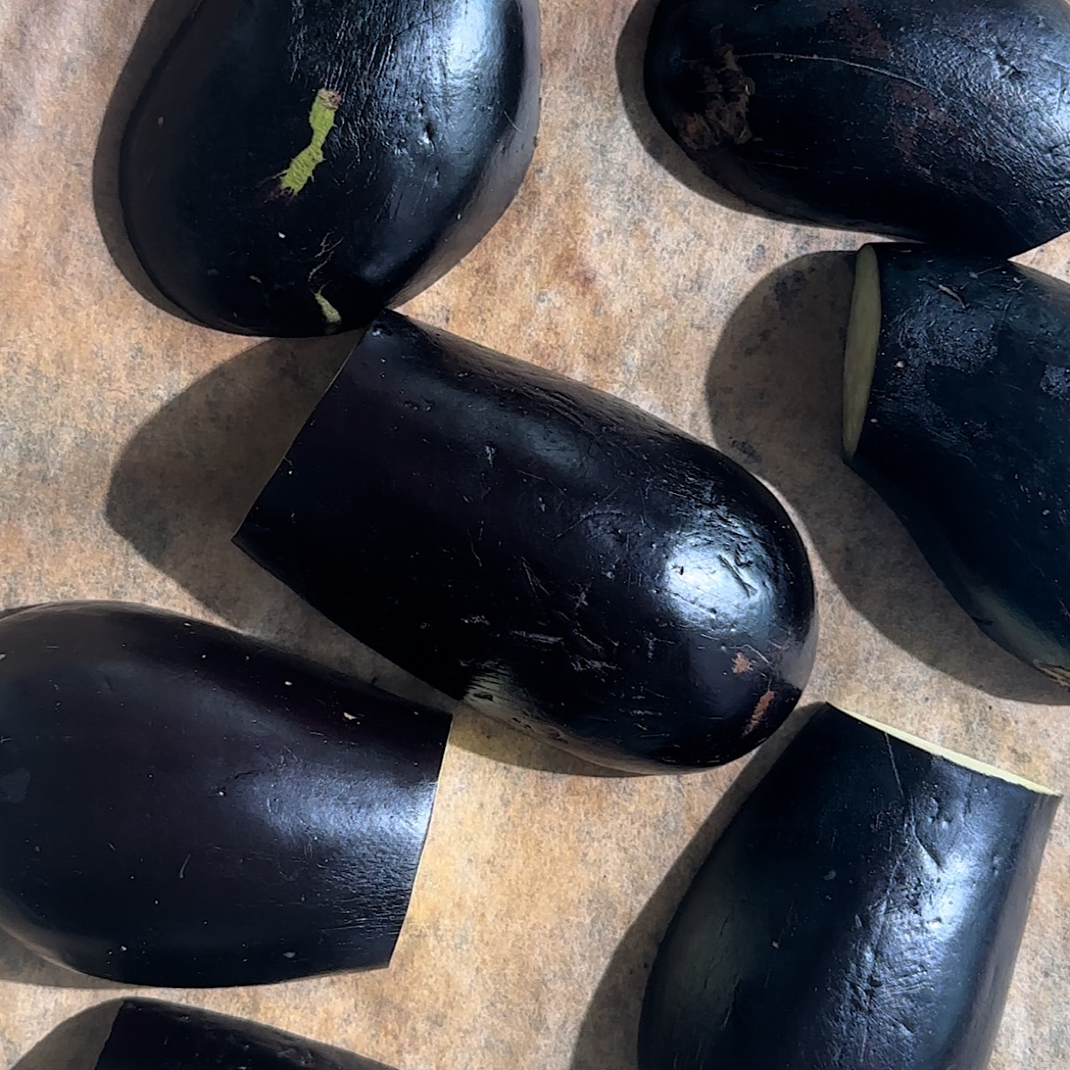 eggplants on sheet pan