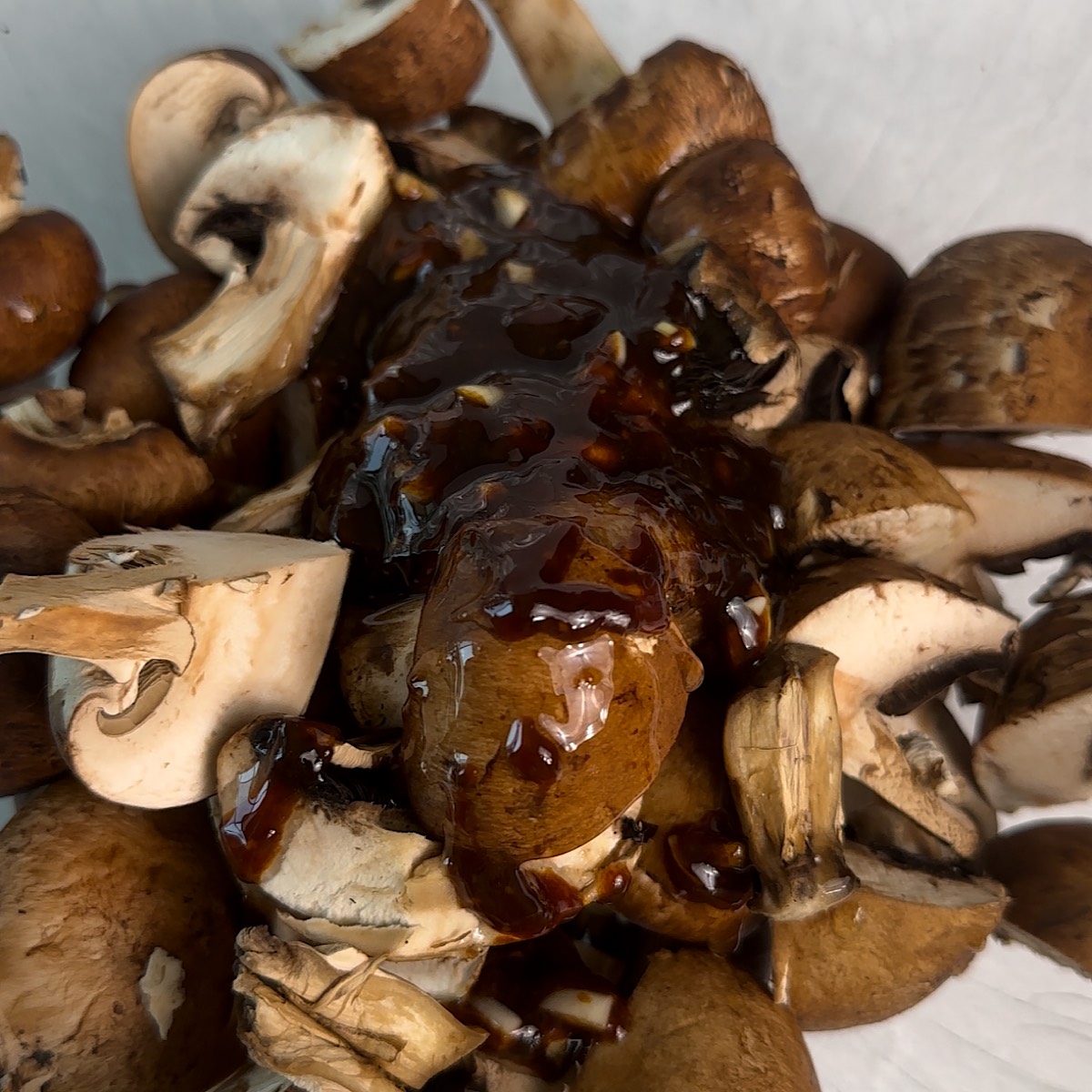 mushrooms and miso honey sauce in bowl