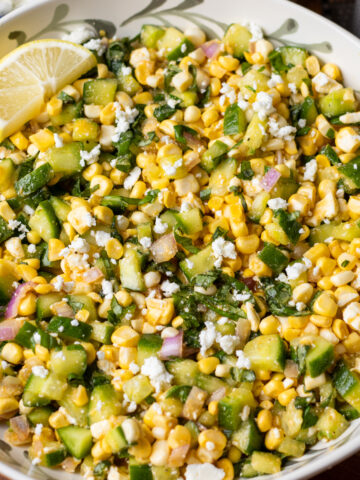 cucumber corn salad with honey shallot dressing