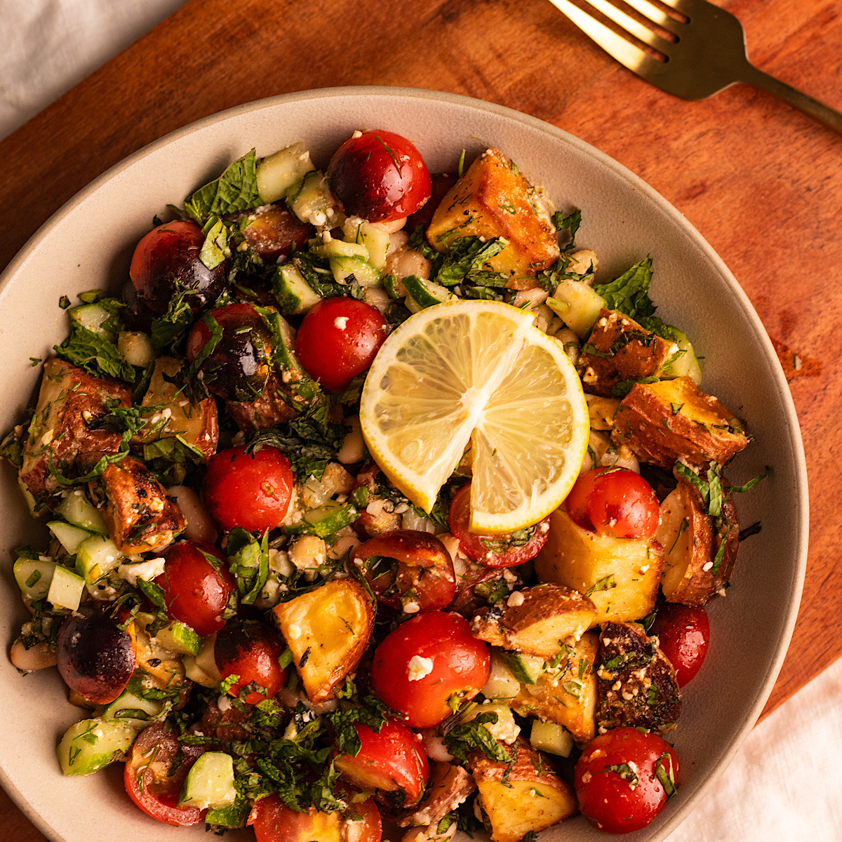 Herby Crispy Potato and White Bean Salad - Avocado Skillet