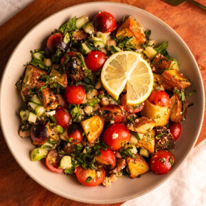 Herby Crispy potato and white bean salad