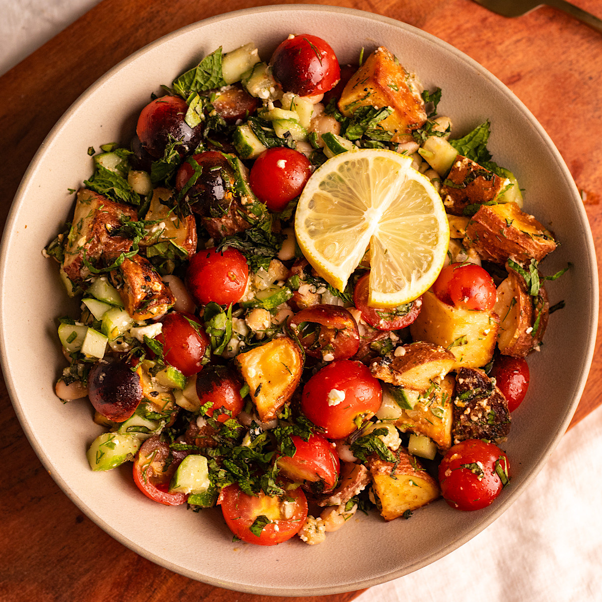 Herby Crispy potato and white bean salad